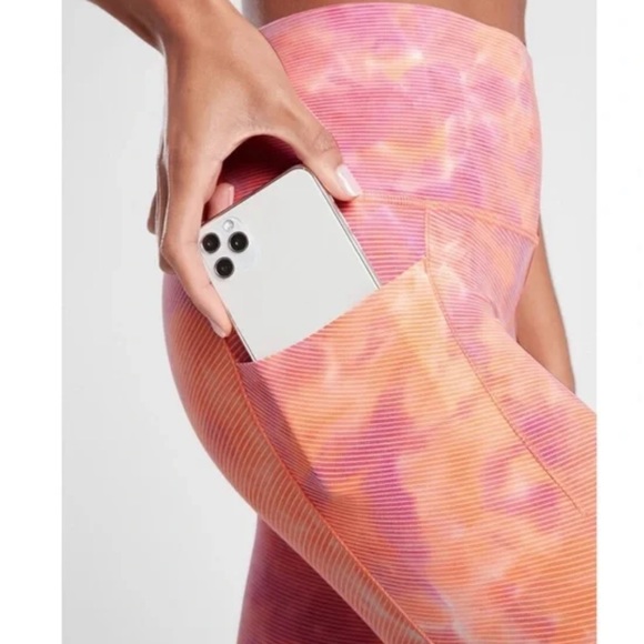 NWT Athleta Salutation Stash Pocket II Capri Orange and Pink Tie Dye Yoga S - Picture 4 of 7
